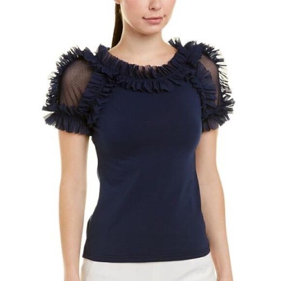 Gracia Mesh Ruffle Short Sleeve Top - Picture 1 of 5